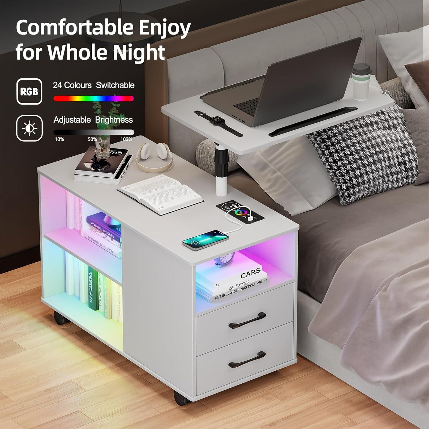 Gurexl 360° LED Nightstand with Wireless Charging Station