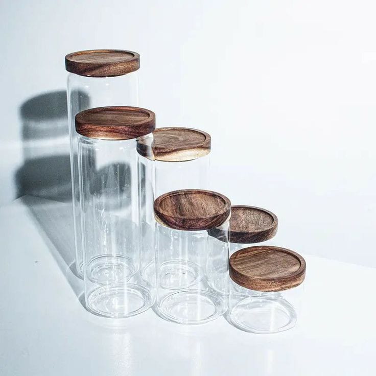 Set of 6 Glass Storage Jar With Wooden Lid