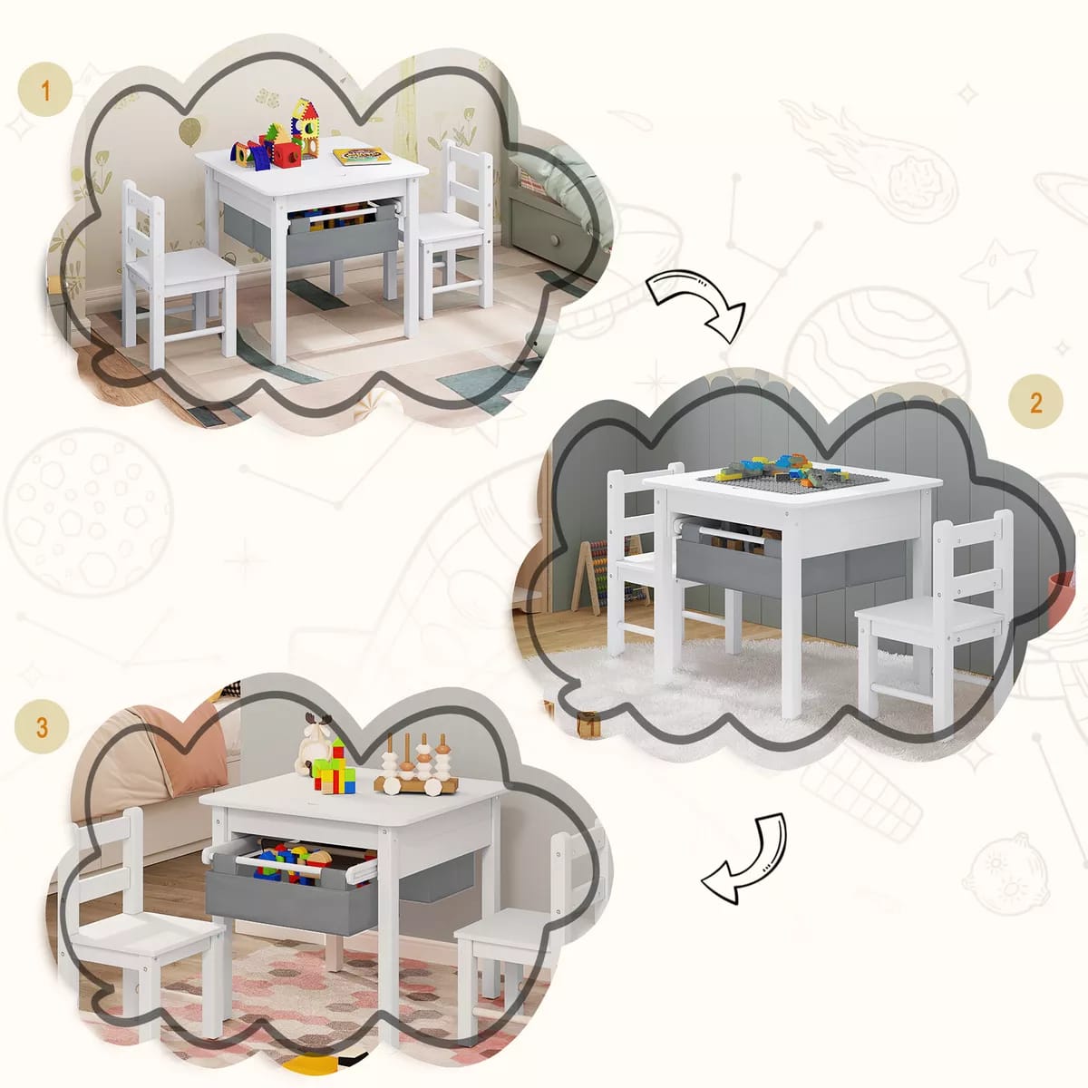 Kids Table and Chairs Childrens Activity Play Build Bricks Table