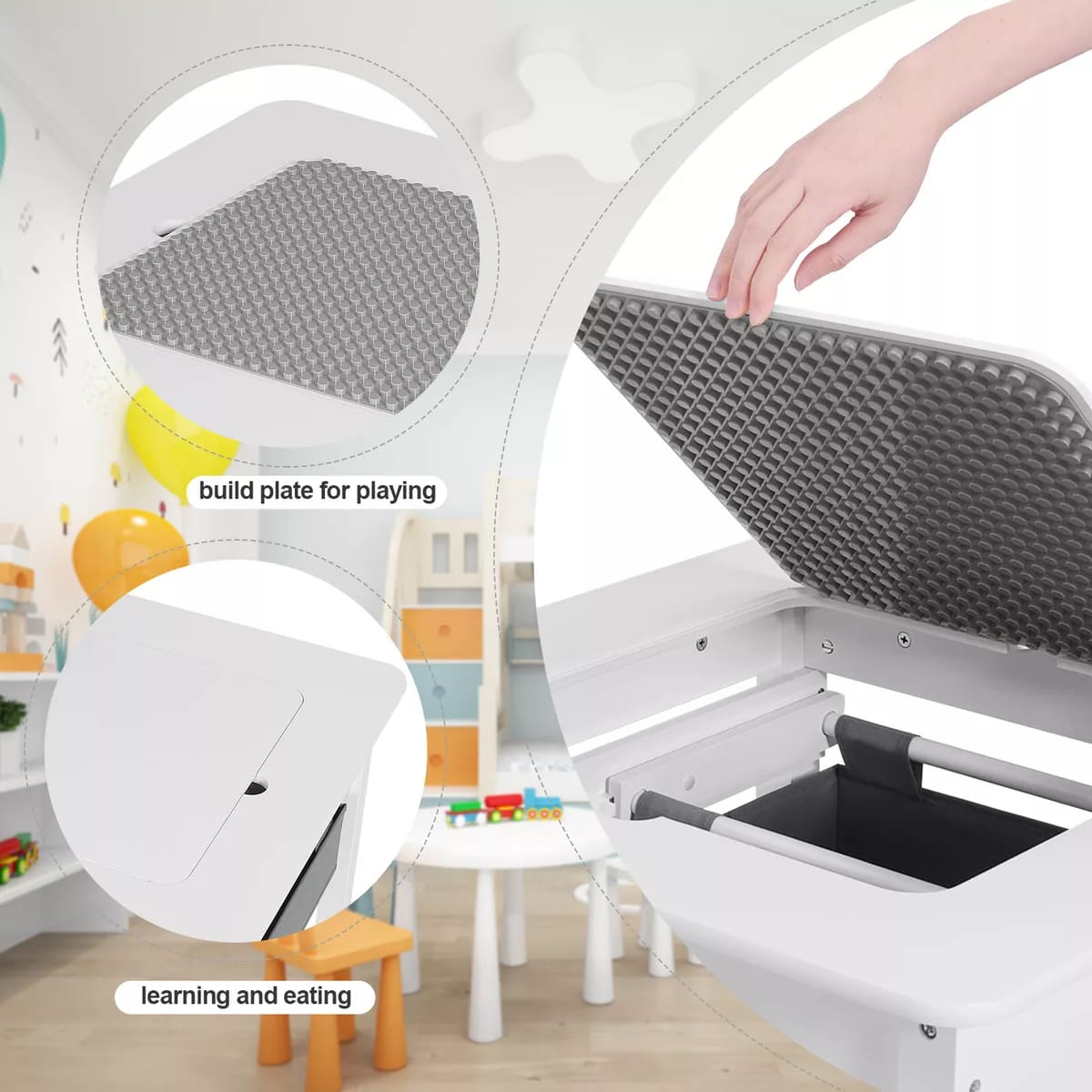 Kids Table and Chairs Childrens Activity Play Build Bricks Table