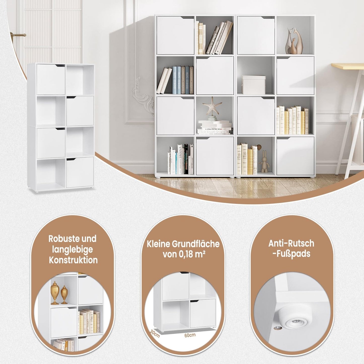 Bookcase with 8 Compartments