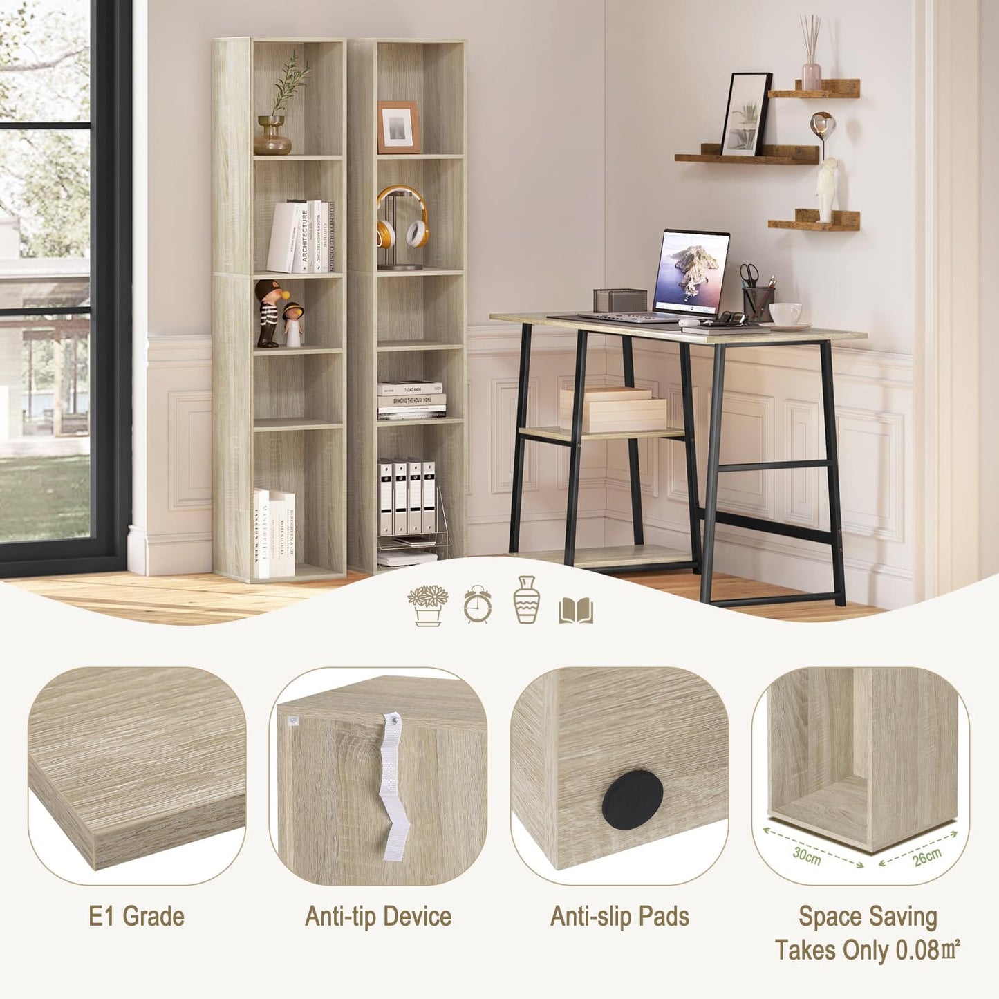 Bookcase, Open Shelf with 5 Cubes