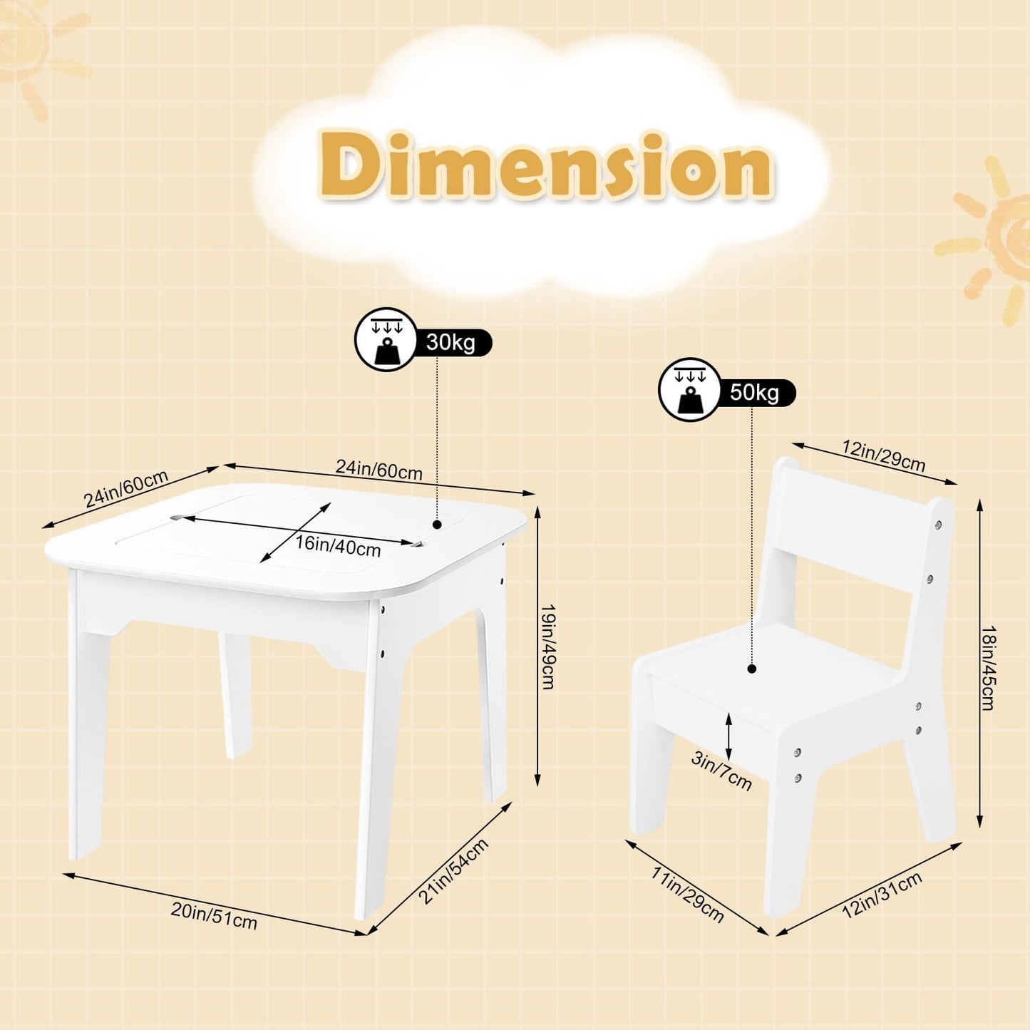 WOLTU Children's Table with 2 Chairs