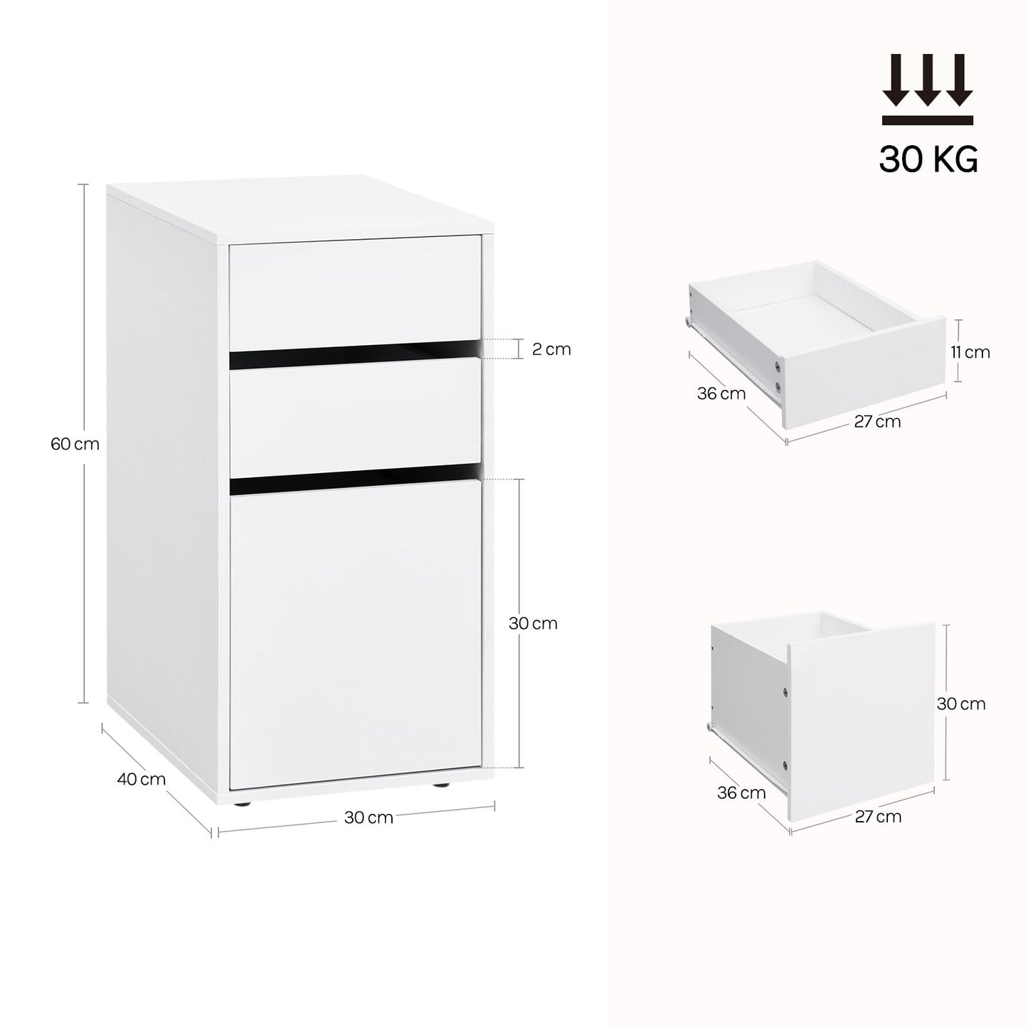 WOLTU Bedside Table, with 3 Drawers
