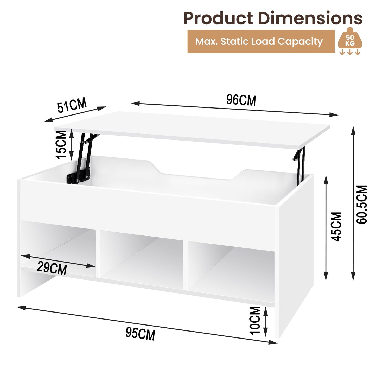 WOLTU Coffee Table Side Table with Lifting Top
