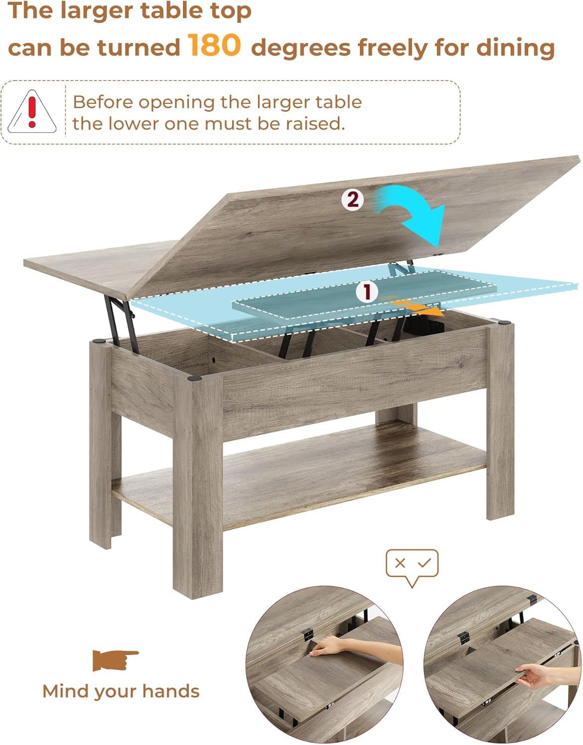 KIMENICH 3-in-1 Lift Top Coffee Table