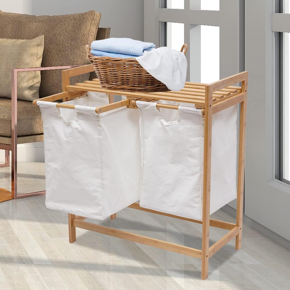 Bamboo Laundry Hamper with Shelf