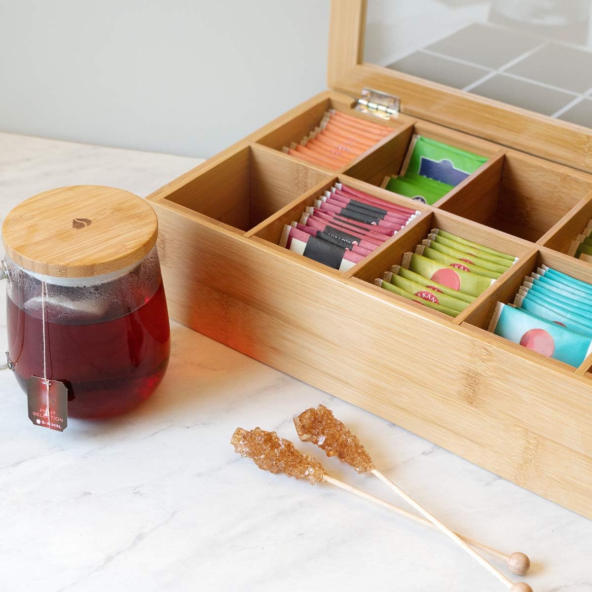 Bamboo Organiser Box with Transparent Lid