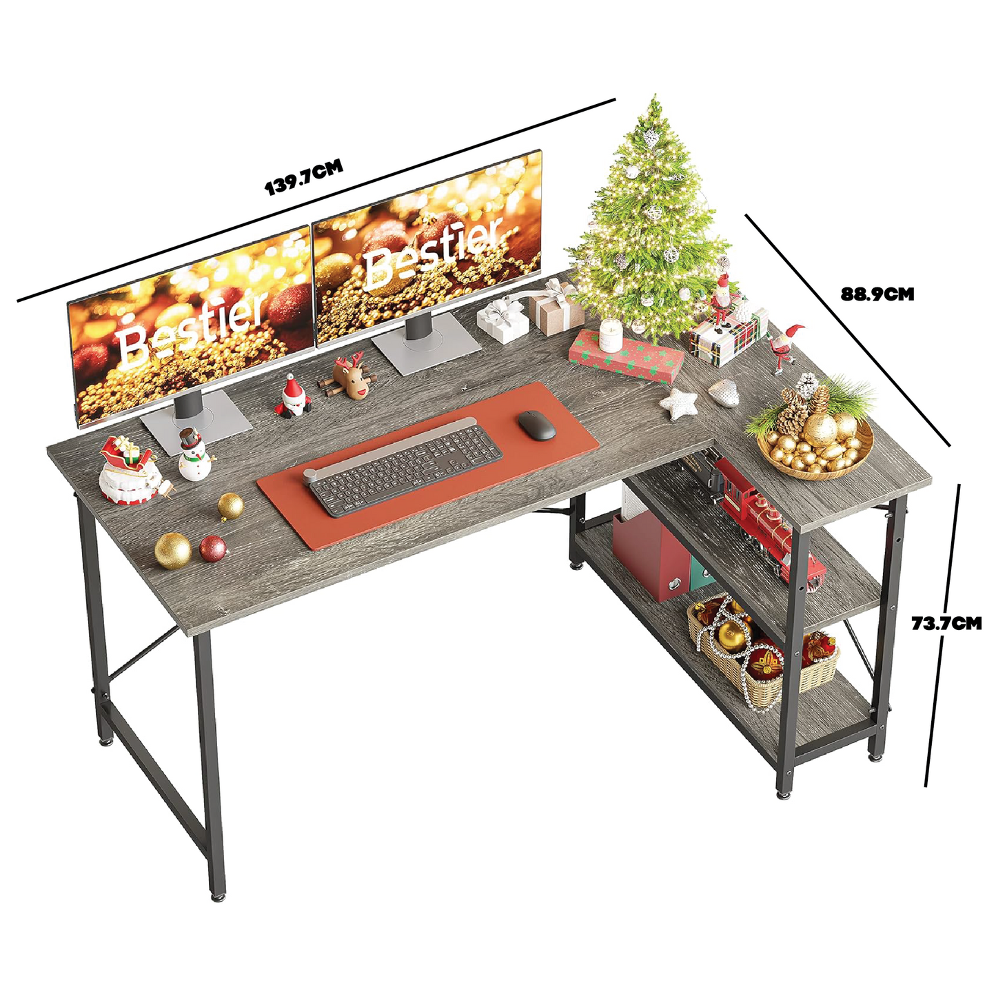 L Shaped Desk with Storage Shelves