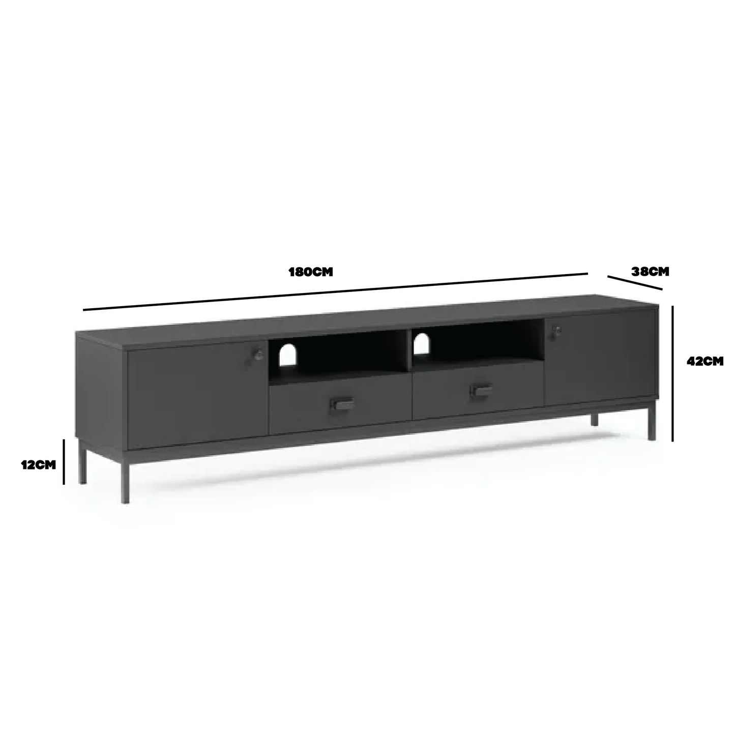 Fulton Extra Wide TV Unit, Black for TVs up to 80