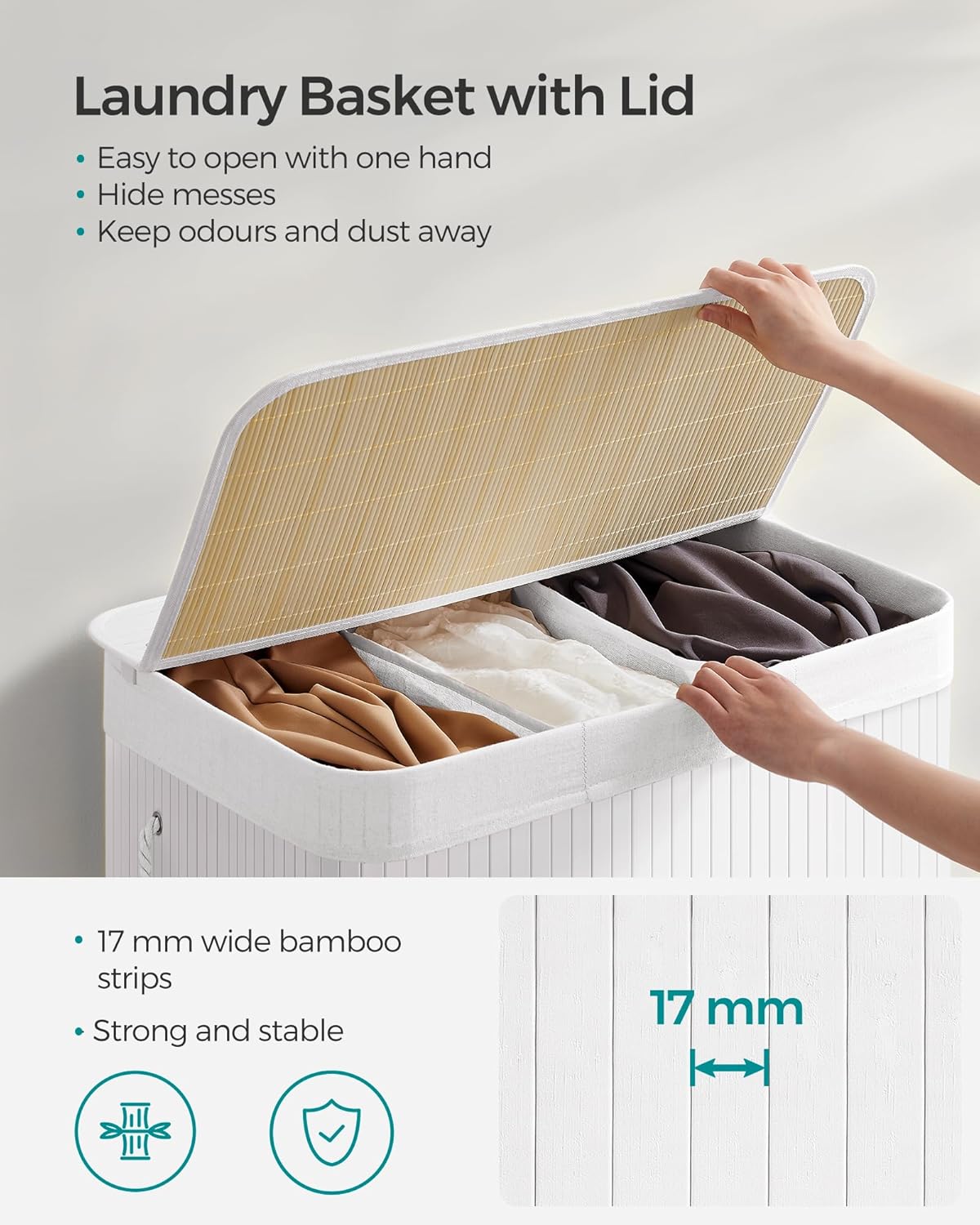 SONGMICS Laundry Hamper Basket with 3 Sections