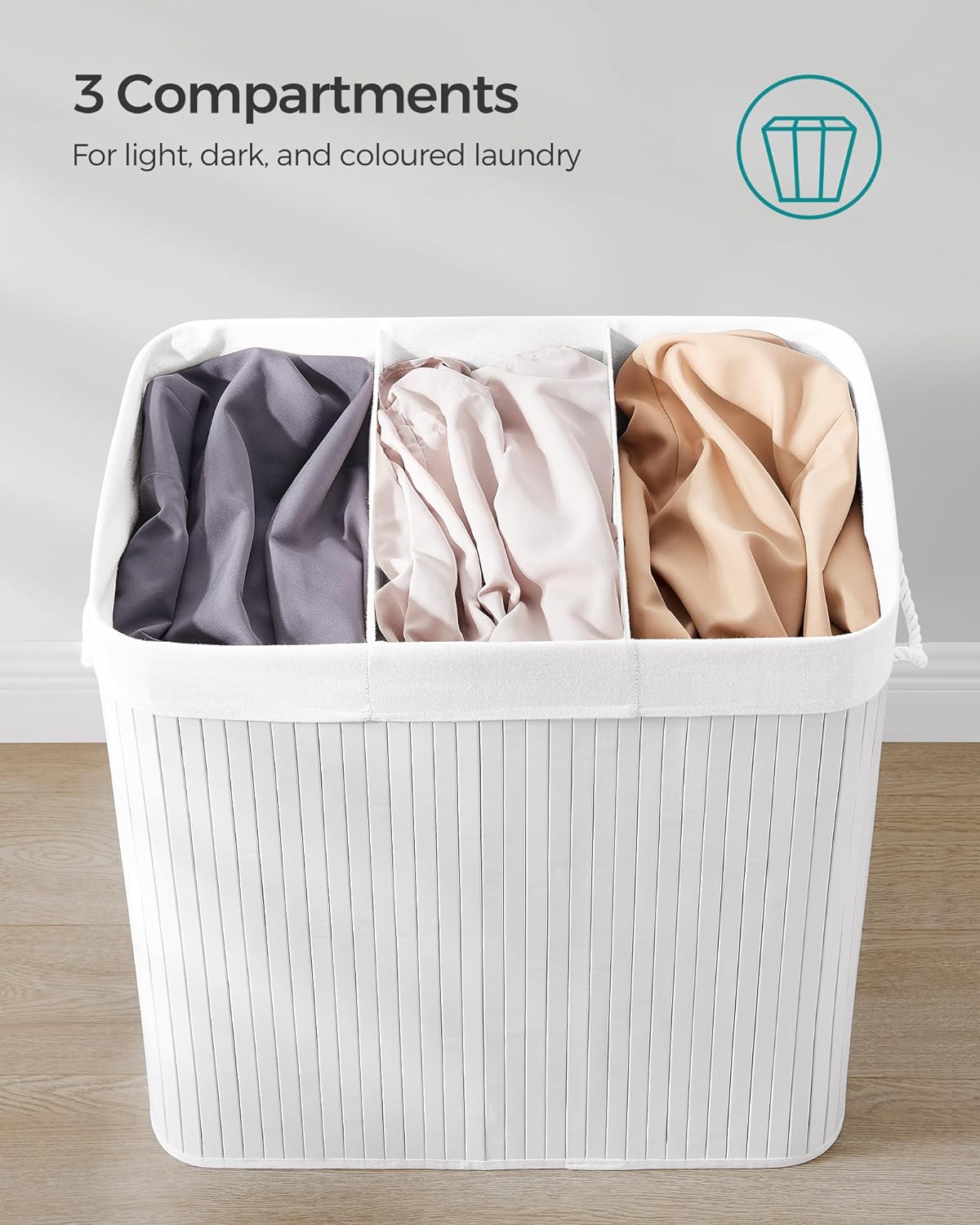 SONGMICS Laundry Hamper Basket with 3 Sections