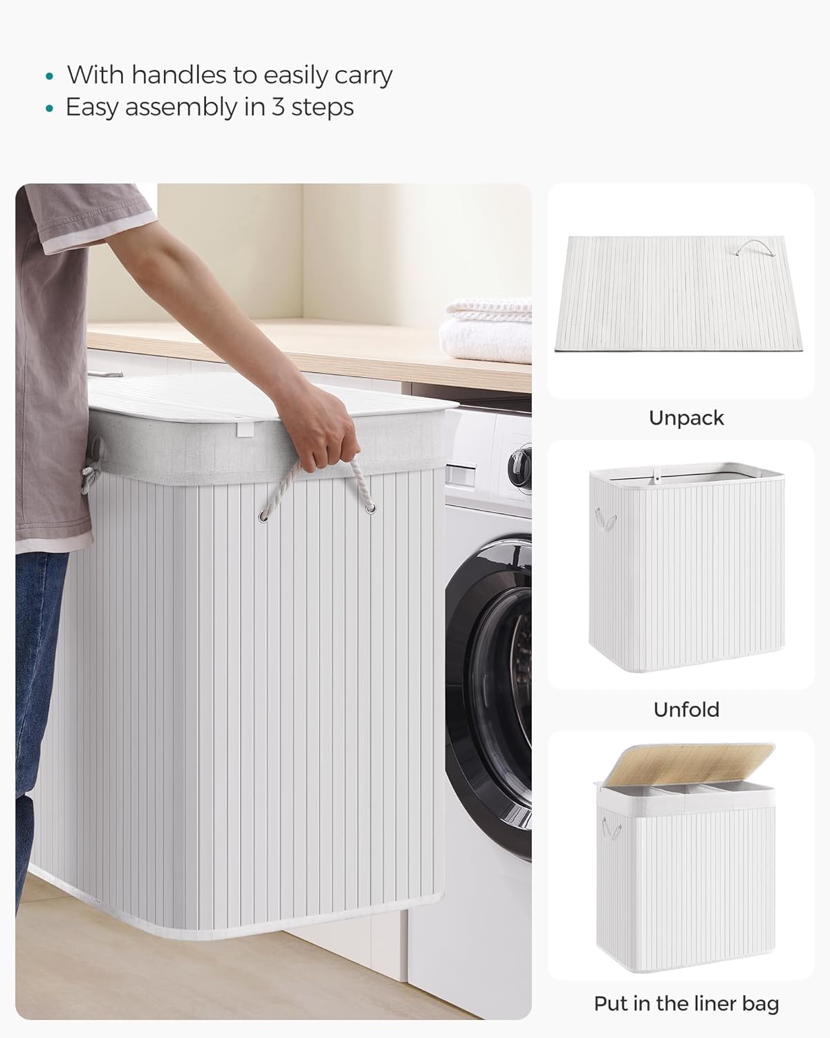 SONGMICS Laundry Hamper Basket with 3 Sections