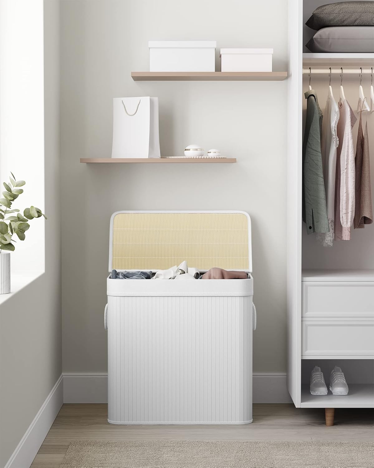 SONGMICS Laundry Hamper Basket with 3 Sections