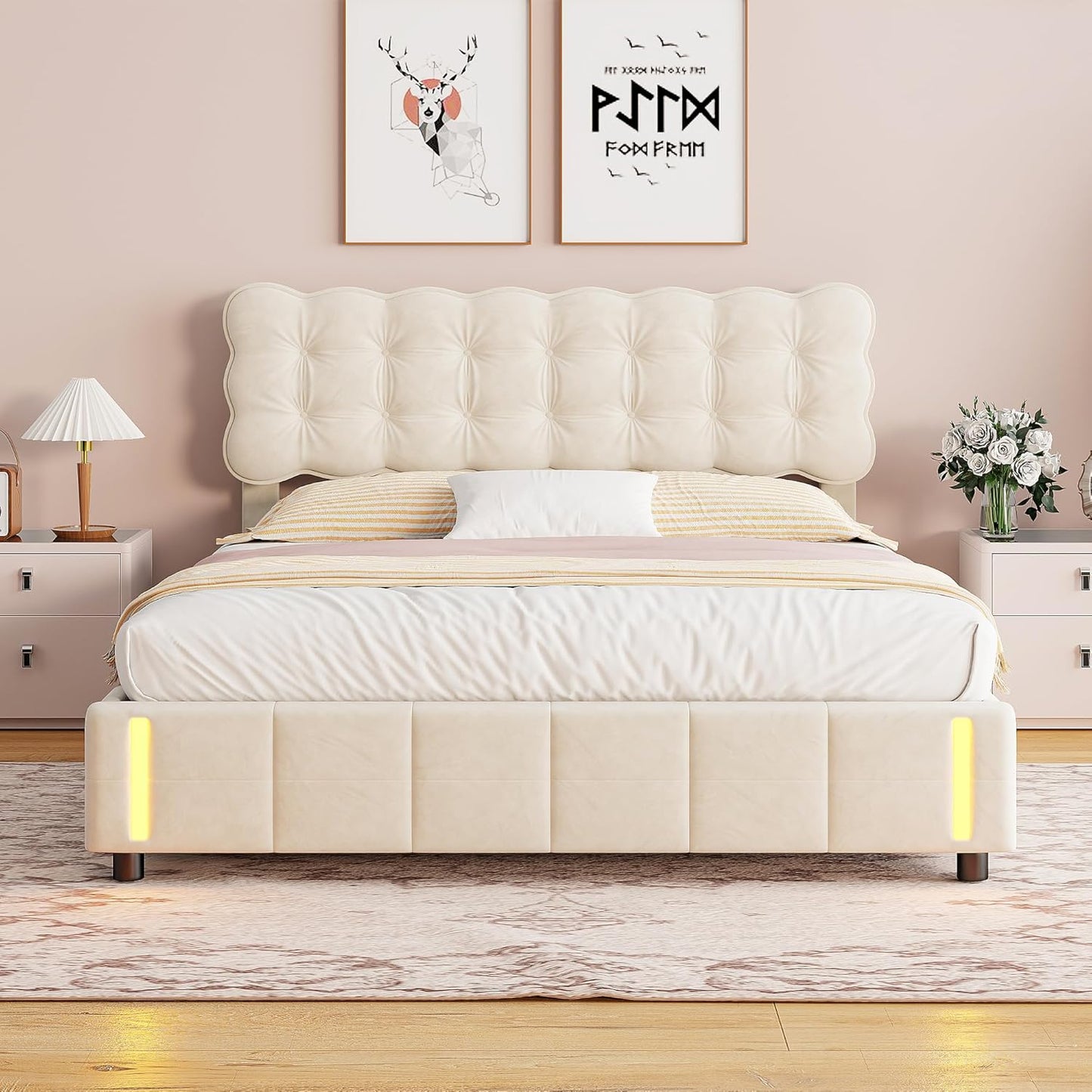 Bed with  Storage and LED Light with Automatic Sensor