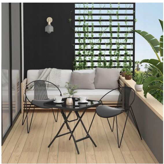 WOLTU Folding Metal Side Table with Tempered Glass Top (Z-PNT8145BLK)