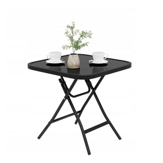 WOLTU Folding Metal Side Table with Tempered Glass Top (Z-PNT8145BLK)