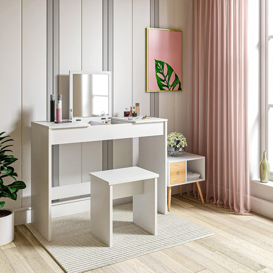 WOLTU dressing table with a flip-up mirror and matching stool
