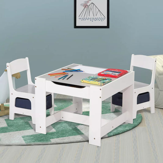 Kids Table and 2 Chairs Furniture with Storage Children Playroom Furniture Set