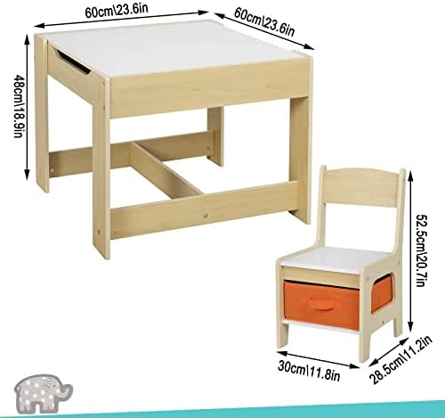 Children's Table + 2 Chairs with Storage Space for Preschool Children