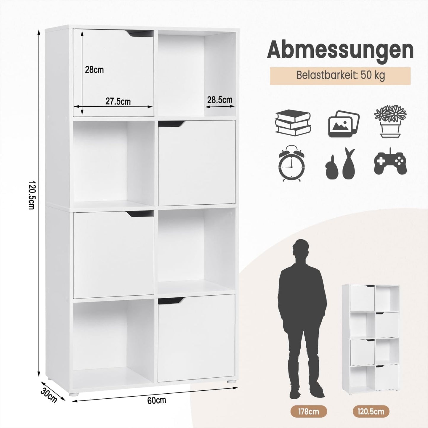 Bookcase with 8 Compartments
