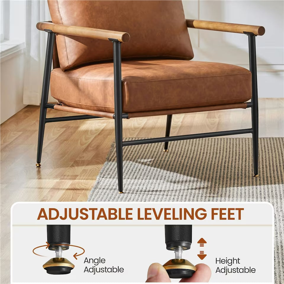 Leather Accent Chair with Back Pillow Cushion