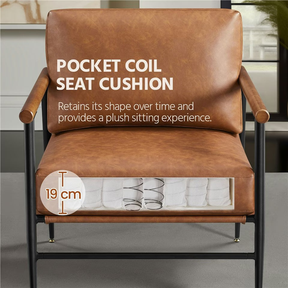 Leather Accent Chair with Back Pillow Cushion