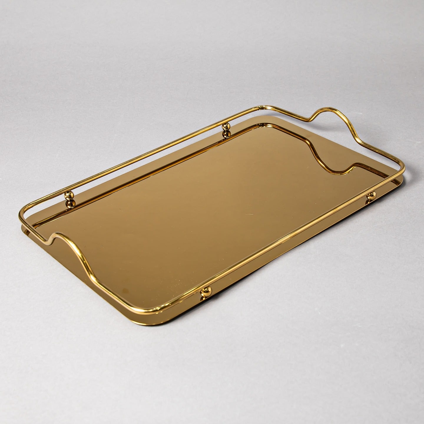 Gold-Tone Decorative Tray with Gallery Rail Handles