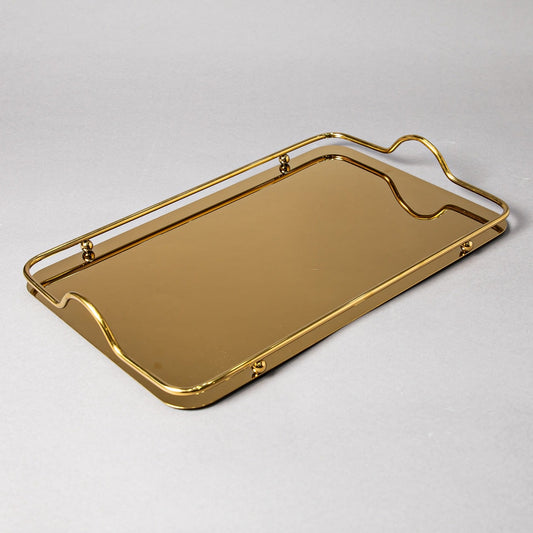 Gold-Tone Decorative Tray with Gallery Rail Handles