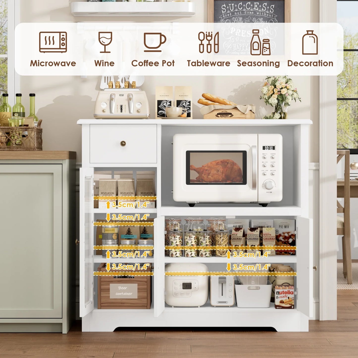 Microwave Cabinet with Hutch