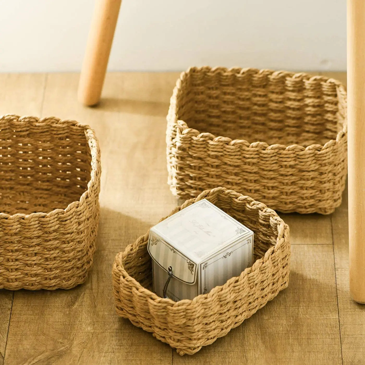 Set of 3 Paper Rope Woven Storage Baskets