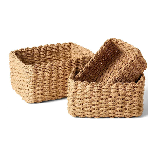 Set of 3 Paper Rope Woven Storage Baskets