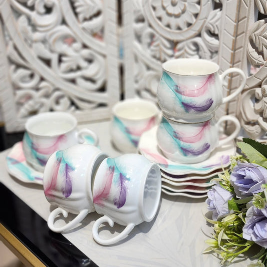 Porcelain Espresso Cup & Saucer Set of 6