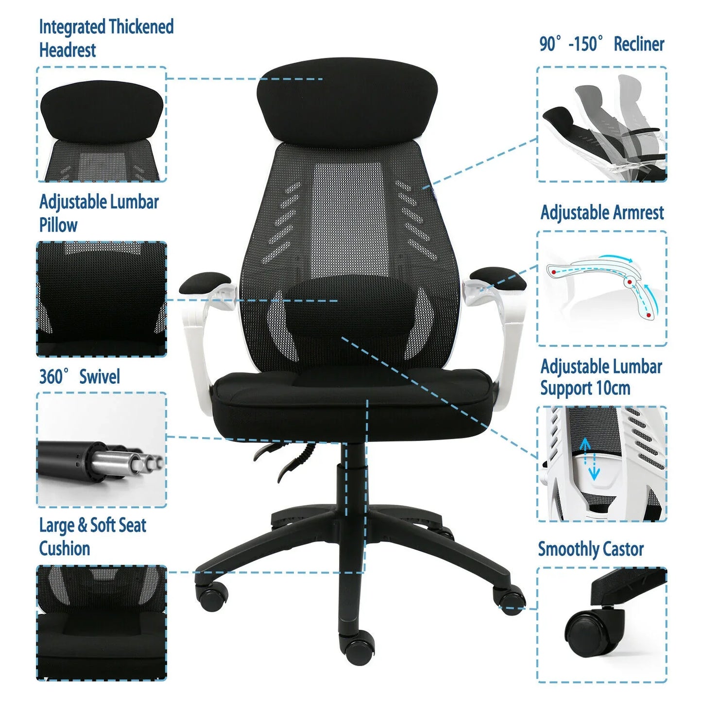 Ergonomic Black Mesh Office Chair with Headrest
