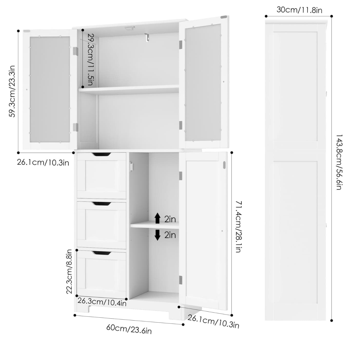 Bathroom Cabinet with 3 Doors and 3 Drawers