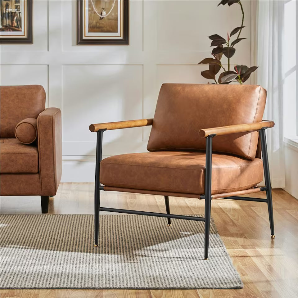 Leather Accent Chair with Back Pillow Cushion